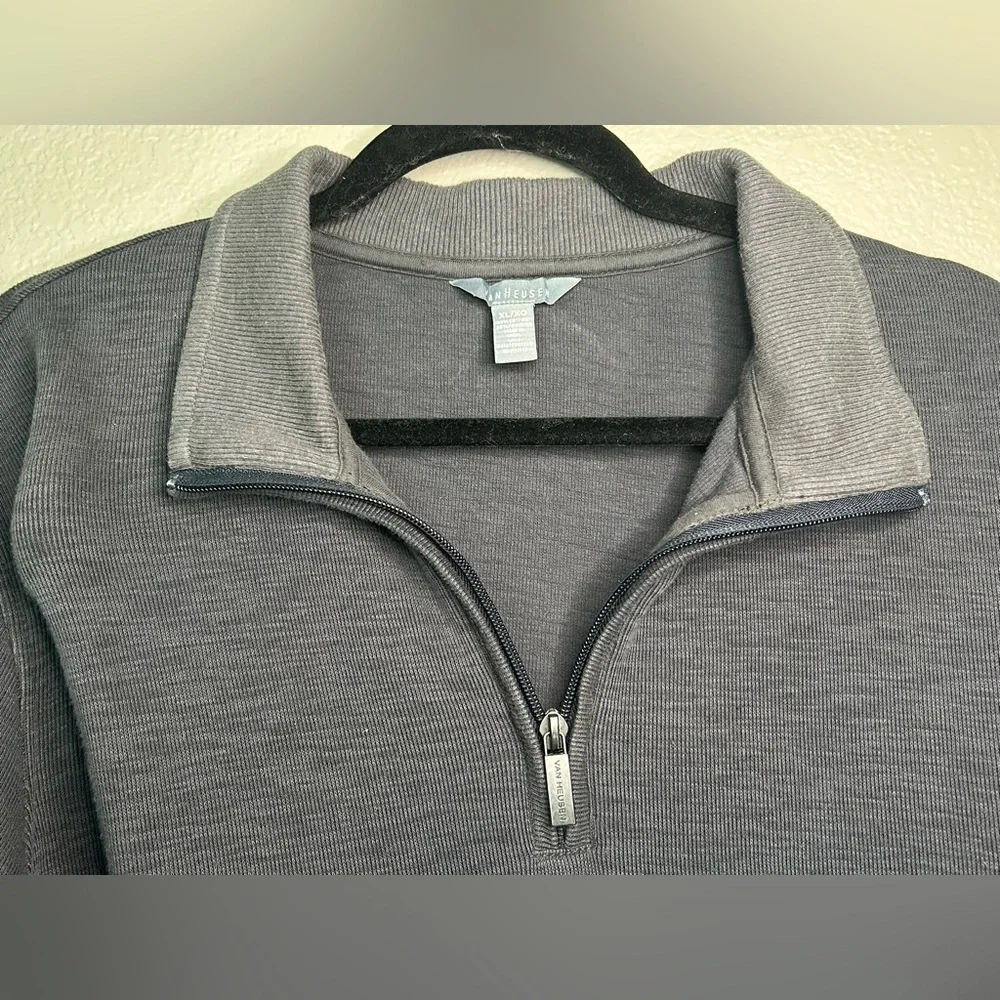 Van Heusen Charcoal Gray  Quarter-Zip Long Sleeve Cotton Blend Sweater Sz XL